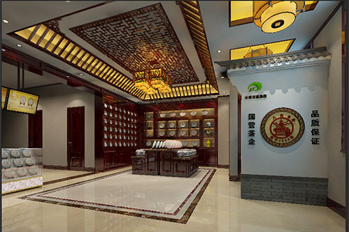 常宁古朴典雅的中式茶叶店大堂设计效果图